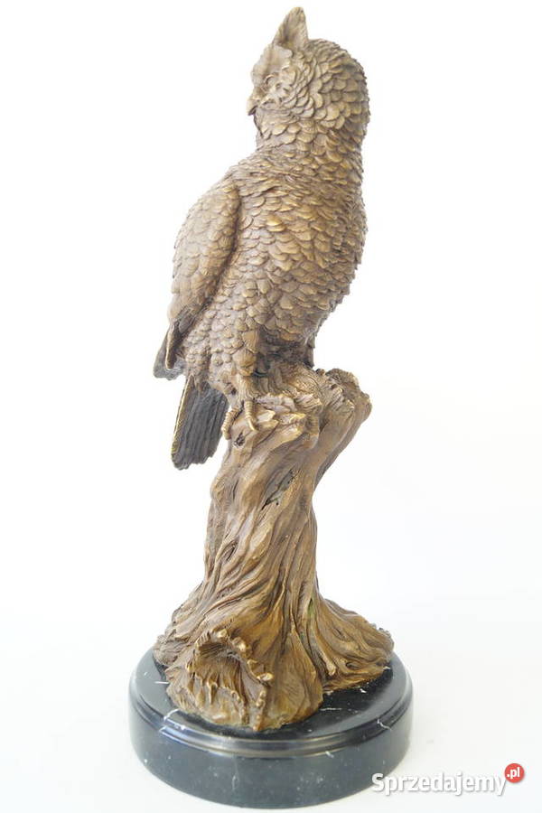 Figura z brązu DUŻA SOWA symbol mądrości rzeźba wielkopolskie Gizałki