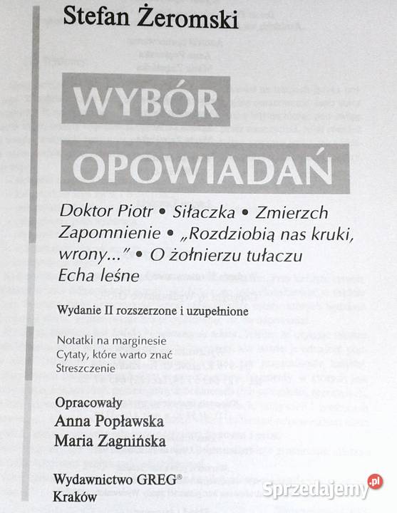 Wybór opowiadań Stefan Żeromski Lektura z Chełm sprzedam