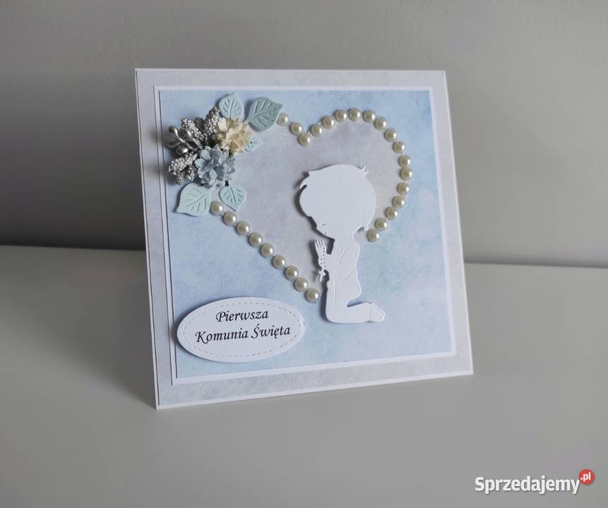 Kartka ręcznie robiona Komunia Święta handmade łódzkie