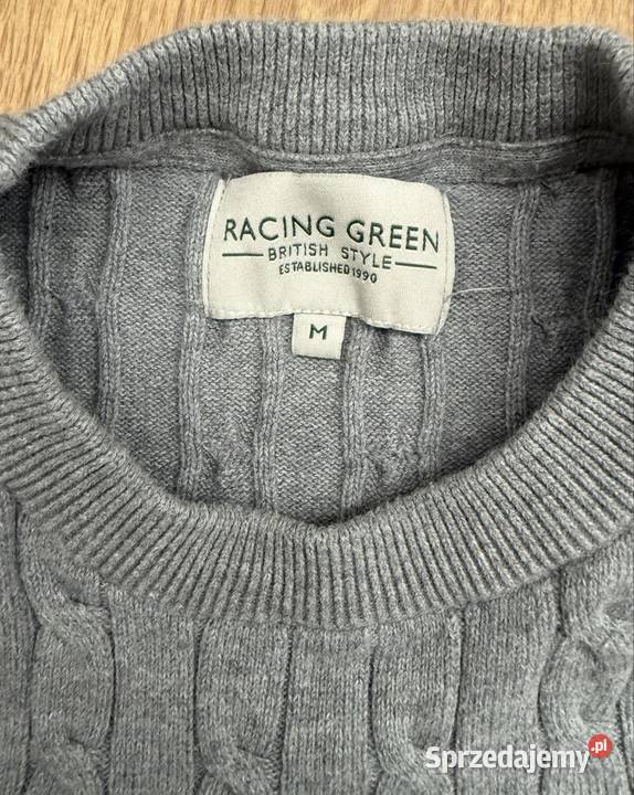 Racing Green sweter warkocz szary 100 bawełna M długi małopolskie Lednica Górna