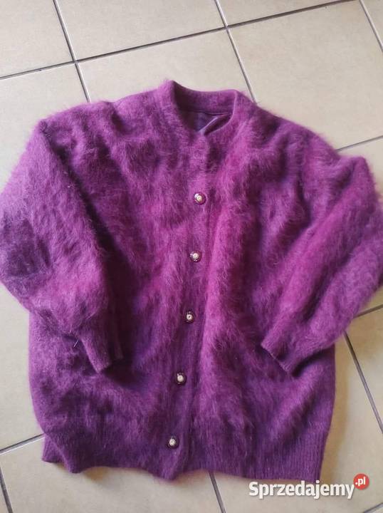 Sweter 80 wełna angora purpurowy oversize Gliwice