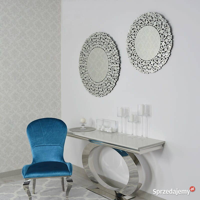 Kryształowe srebrne lustro glamour okrągłe salon Warszawa