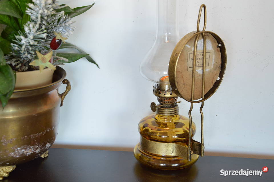 nasza polska szklana LAMPA NAFTOWA z lusterkiem Jastrzębie-Zdrój