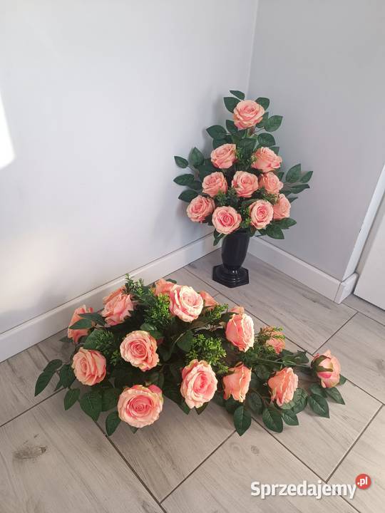 komplet nagrobny z morelowych róż Psary