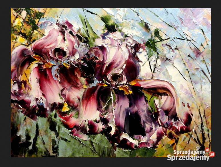 Obraz olejny 40x30 kwiaty irysy Antyki, Sztuka, Kolekcje Białystok