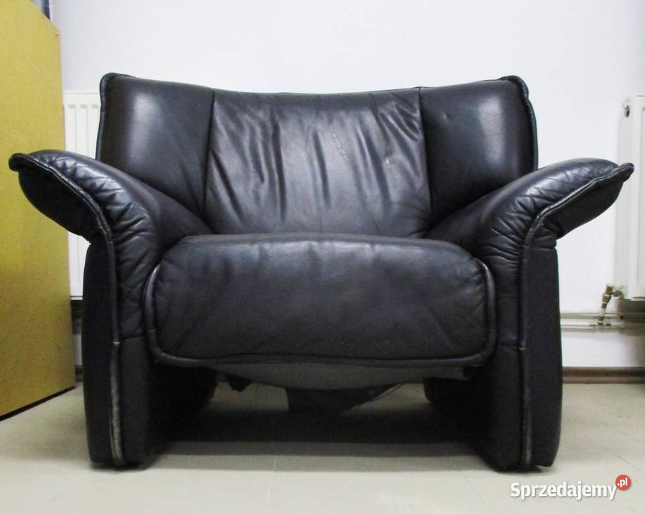 Stary Fotel Czarna Skóra mazowieckie Nieporęt