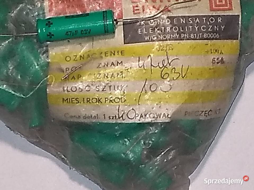 Kondensator 47 mikroF63V prod ELWA Łódź sprzedam