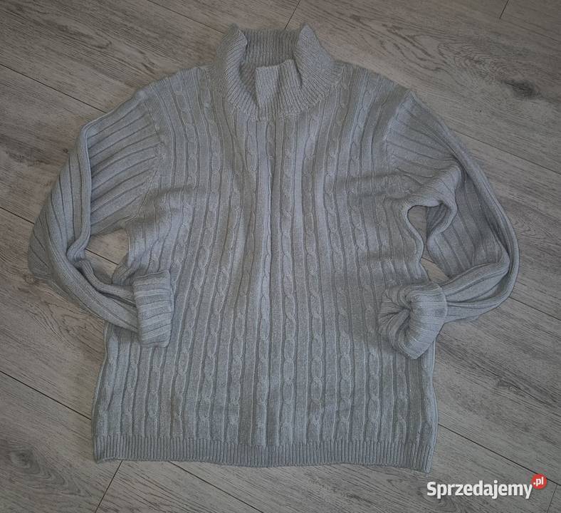 Sweter damski popielaty golf warkocze 38M