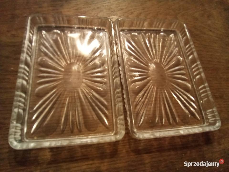 Dwie szklane tacki PRL komplet Warszawa