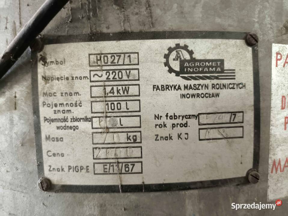 Parnik elektryczny100L Agromet Inofama H0271 mazowieckie Udrzynek sprzedam