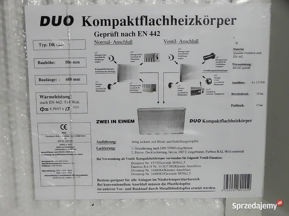 Grzejnik kompaktowy płaski DUO Typ DK 22 500 mm Biłgoraj