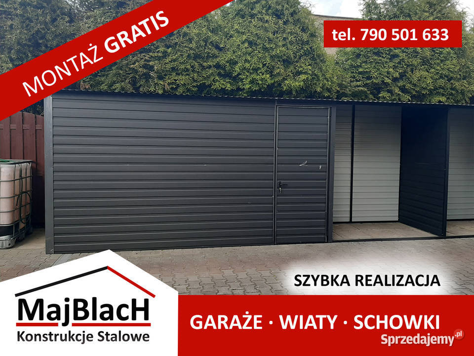 Garaż Blaszany GRAFITOWY Wiata Śmietnikowa Grójec