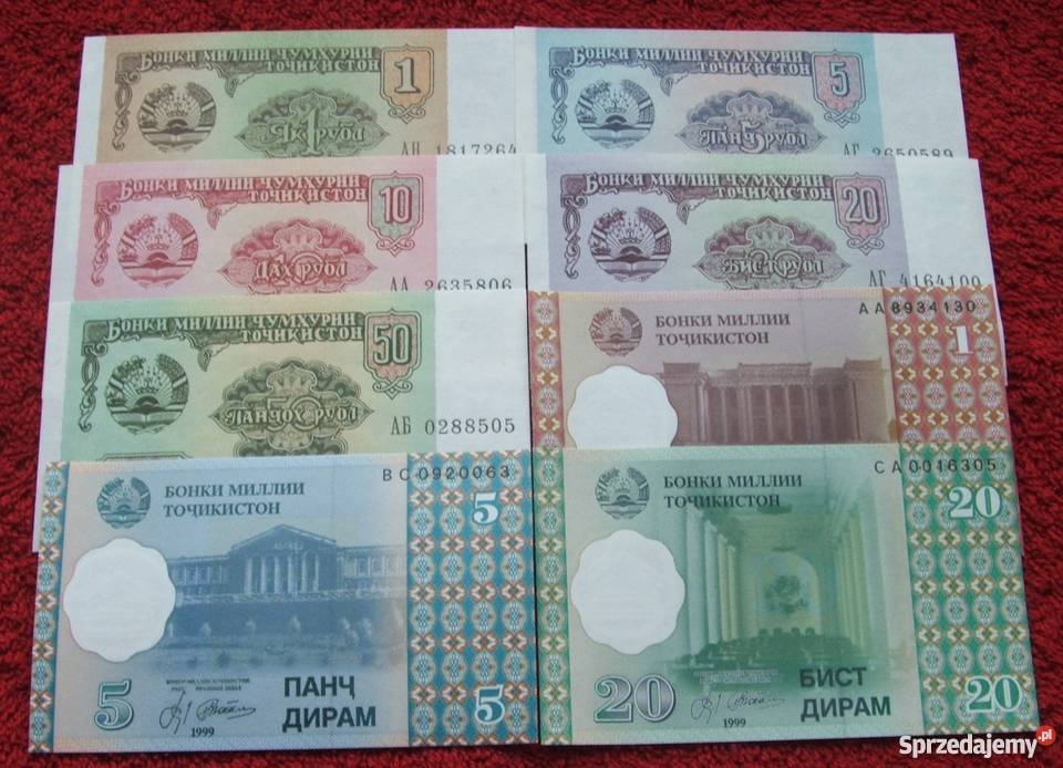 TADŻYKISTAN Kolekcjonerskie Banknoty Zestaw 8 Katowice