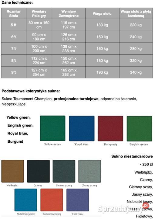 Stół bilardowy Klasyk z blatem nakrywającym i Chełm