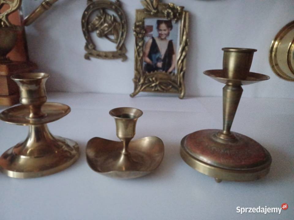 Komplet trzech świeczników Mosiądz Kolekcja