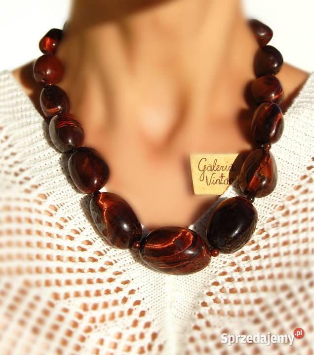 Bawole oko naszyjnik korale z kamienia kamienie Lublin sprzedam