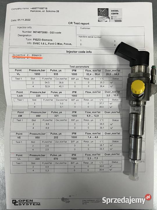 Wtryskiwacz 9674973080 Karczów