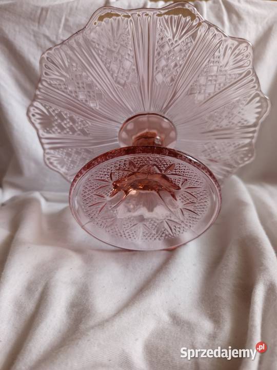 Rozalinowa patera na tort wachlarze Huta Szkła Porcelana i szkło śląskie Katowice sprzedam
