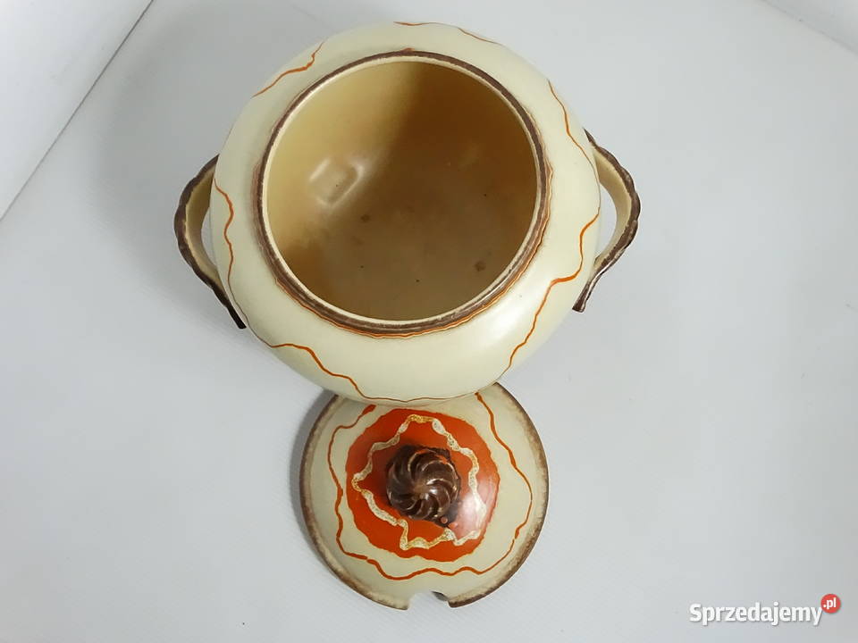 Stylowa ceramiczna waza retro na nóżkach Waza do Wazy lubelskie Biłgoraj