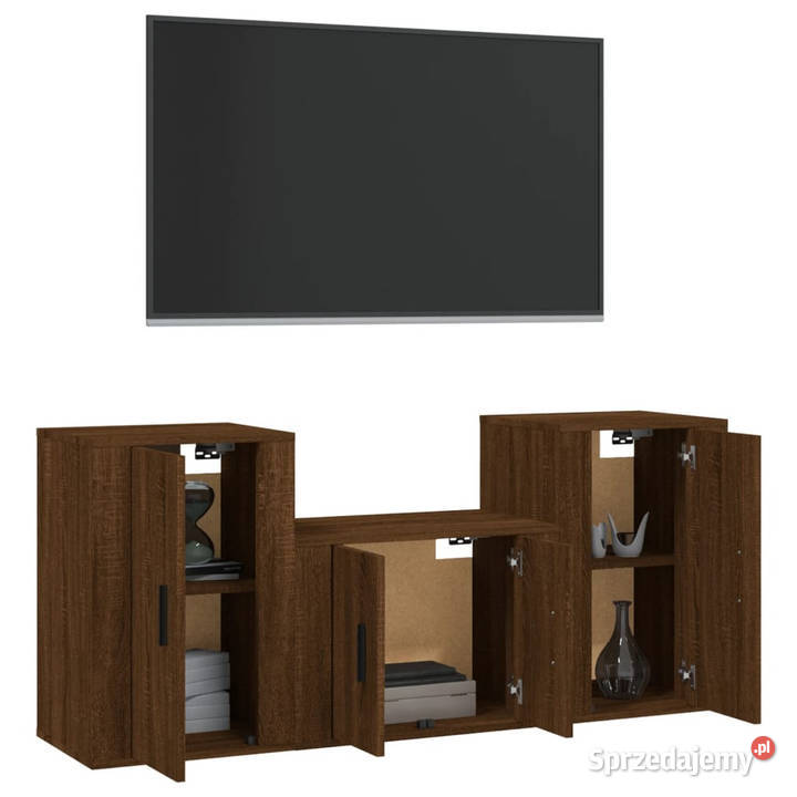 Zestaw 3 szafek TV brązowy dąb materiał Warszawa