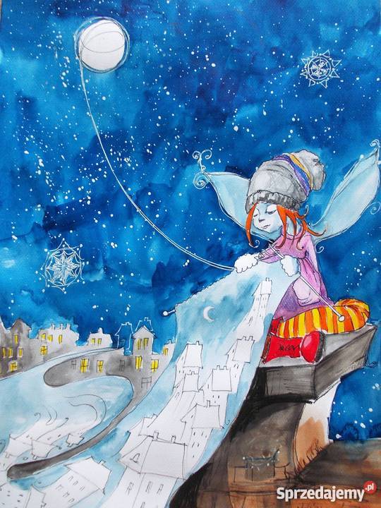 Grafika akwarelą i piórkiem Księżycowa robótka A Katowice