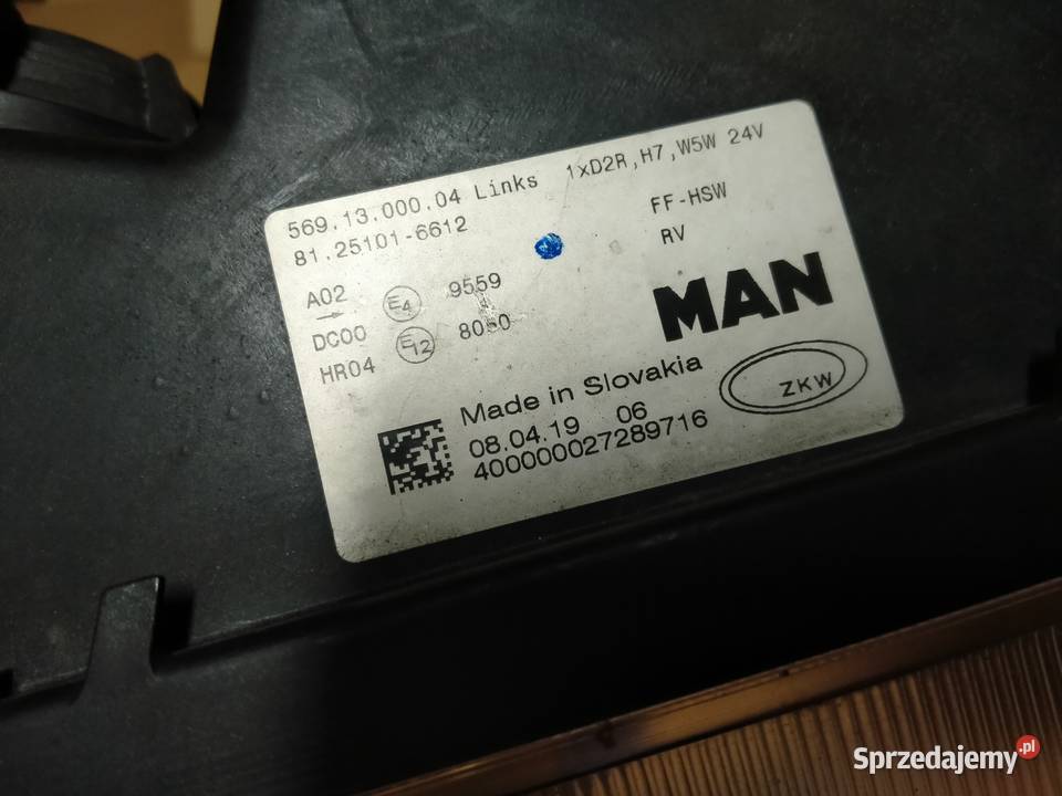 MAN TGA TGL TGM REFLEKTOR LAMPA LEWA XENON