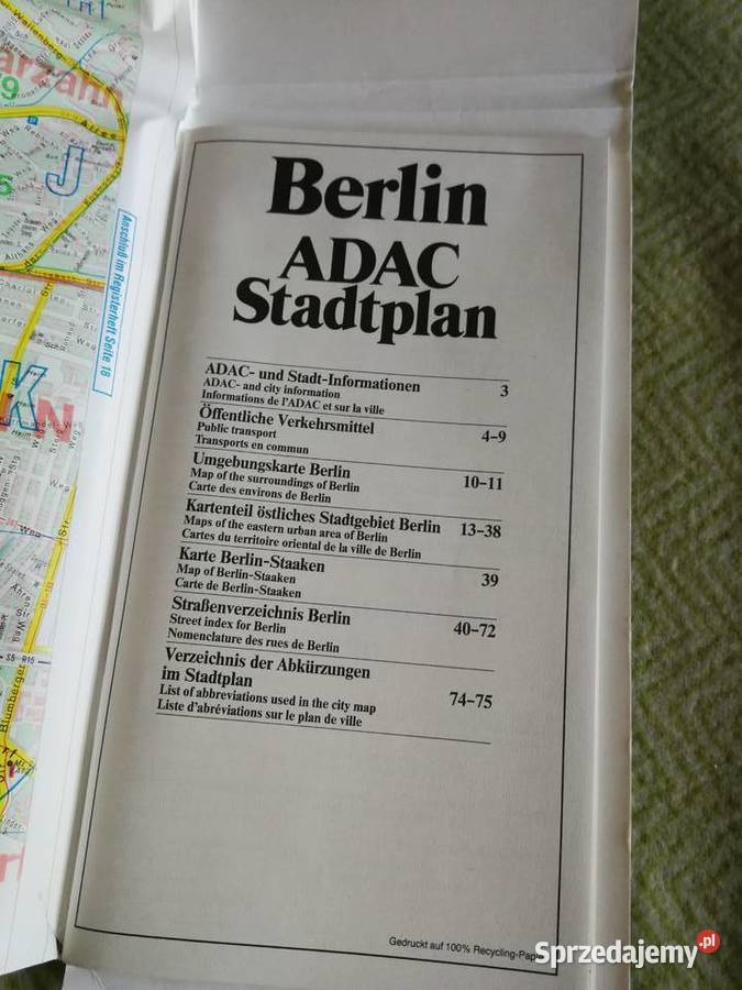 Plan Miasta Berlin ADAC Stadtplan 1996 Indeks Szczecin