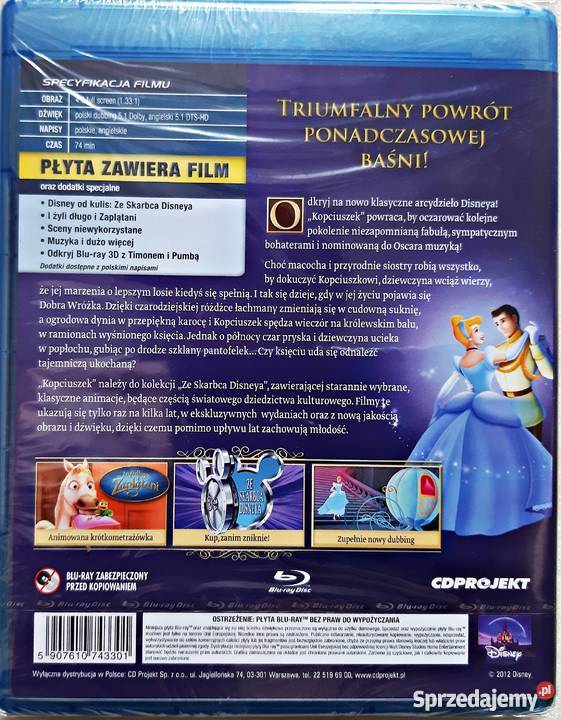 KOPCIUSZEK DISNEY TRYLOGIA 2 BLURAY wielkopolskie Kalisz
