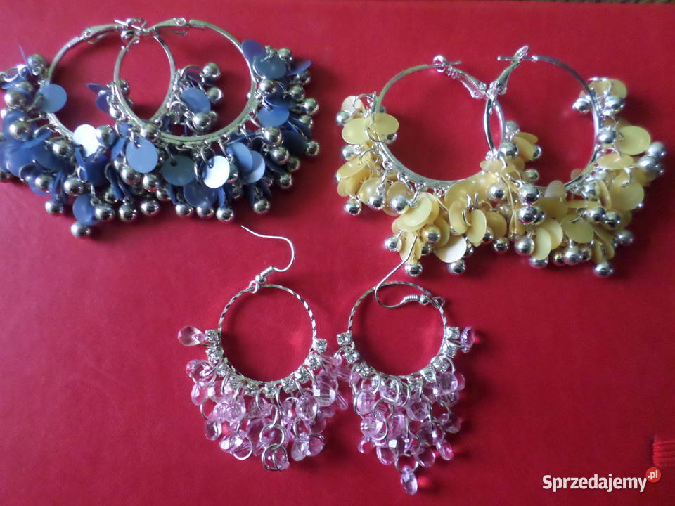 Zestaw 3 par modnych imprezowych kolczykow metal mazowieckie Ciechanów