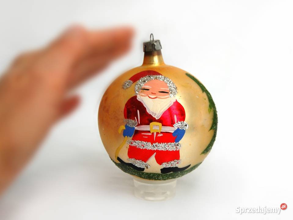 Stara bombka szklana ręcznie malowana 8 Mikołaj wielokolorowy Lublin