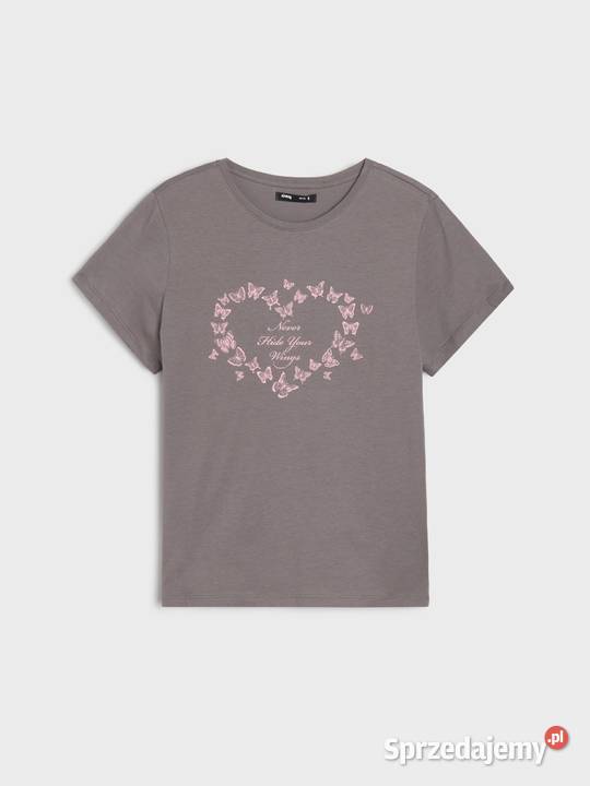 szary tshirt z nadrukiem Sinsay Olkusz