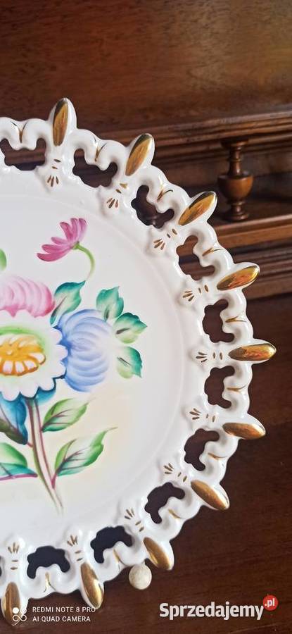 Talerz z bukietem ażur Do powieszenia Złocony