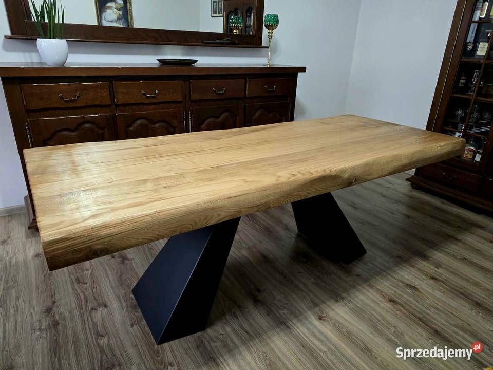 Stół dębowy masywny gruby blat do jadalni salonu 75cm Chojnice