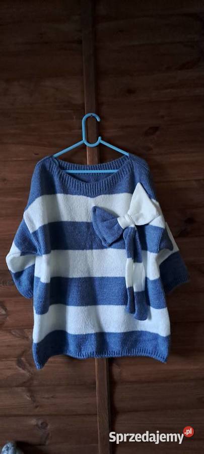 Nowy sweter z kokardą niebieski Moda i Styl Moszczenica