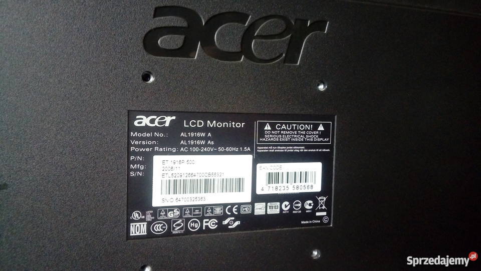 Monitor LCD 19 ACER AL1916W stan małopolskie Tarnawa sprzedam