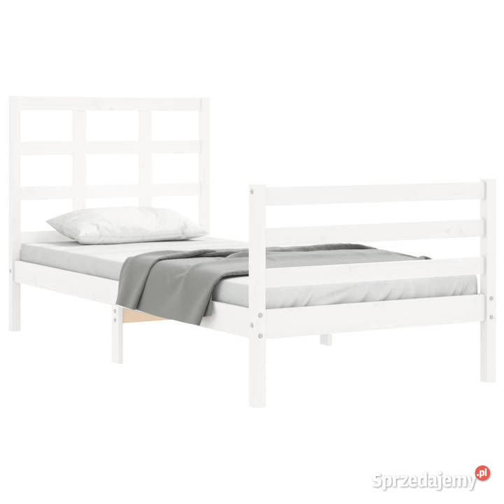 Rama łóżka z wezgłowiem biała lite drewno 80cm