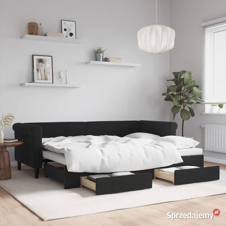 Sofa rozsuwana z szufladami czarna aksamit Warszawa