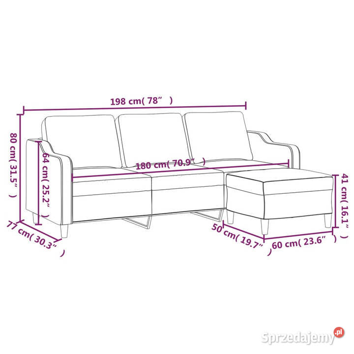 3osobowa sofa z podnóżkiem jasnoszara 180 Warszawa