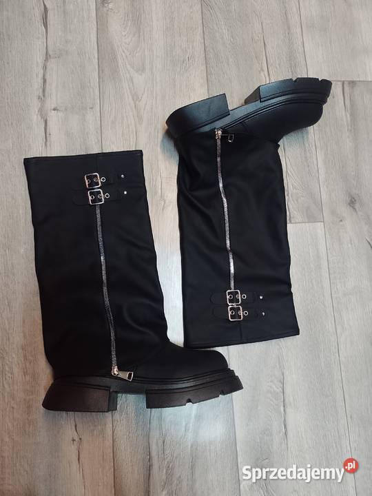 3940 Czarne Zdobione Kozaki traperowe NOWE czarny małopolskie Kraków