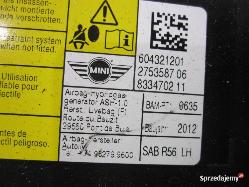 MINI COOPER II R56 12r AIRBAG poduszka fotela