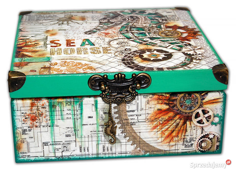 SZKATUŁKA drewniane pudełko SEA STEAMPUNK konik wielokolorowy Bydgoszcz
