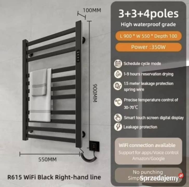 Elektryczny Grzejnik na Ręczniki z Ekranem LED Czersk
