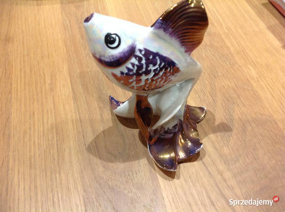 Stara figurka Złota Rybka z Porcelany Sygnowana Nowa Sól