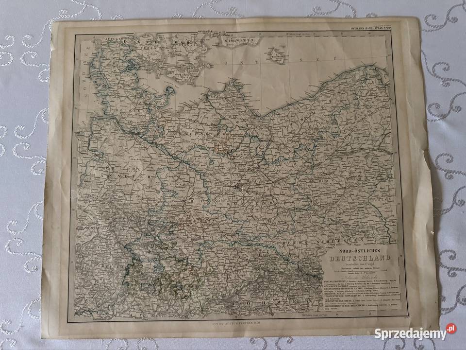 Stara mapa ziem Polskich 1870 Oryginalny Antyki