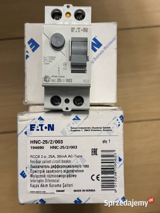 WYŁĄCZNIK RÓŻNICOWOPRĄDOWY 1F 1P HNC 25A EATON Kostrzyn nad Odrą
