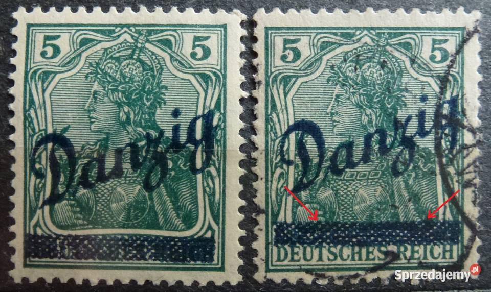 Znaczki Danzig Fi21 przesunięta belka