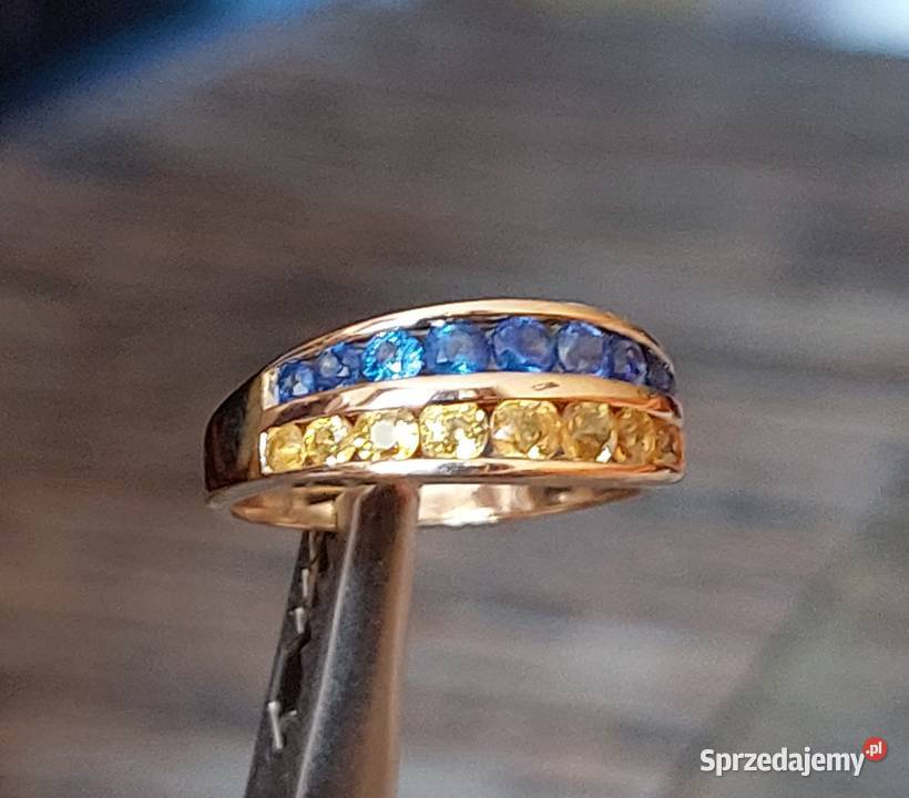 Damski Złoto 585 14k Pierścionek Szafiry Żółte i Grodzisk Mazowiecki
