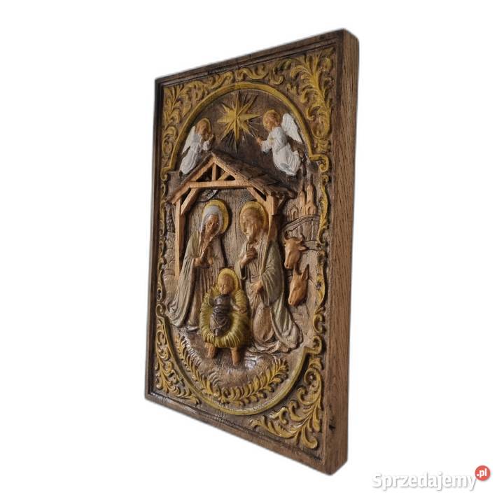 Szopka Bożonarodzeniowa Obraz z drewna ręcznie Malechowo