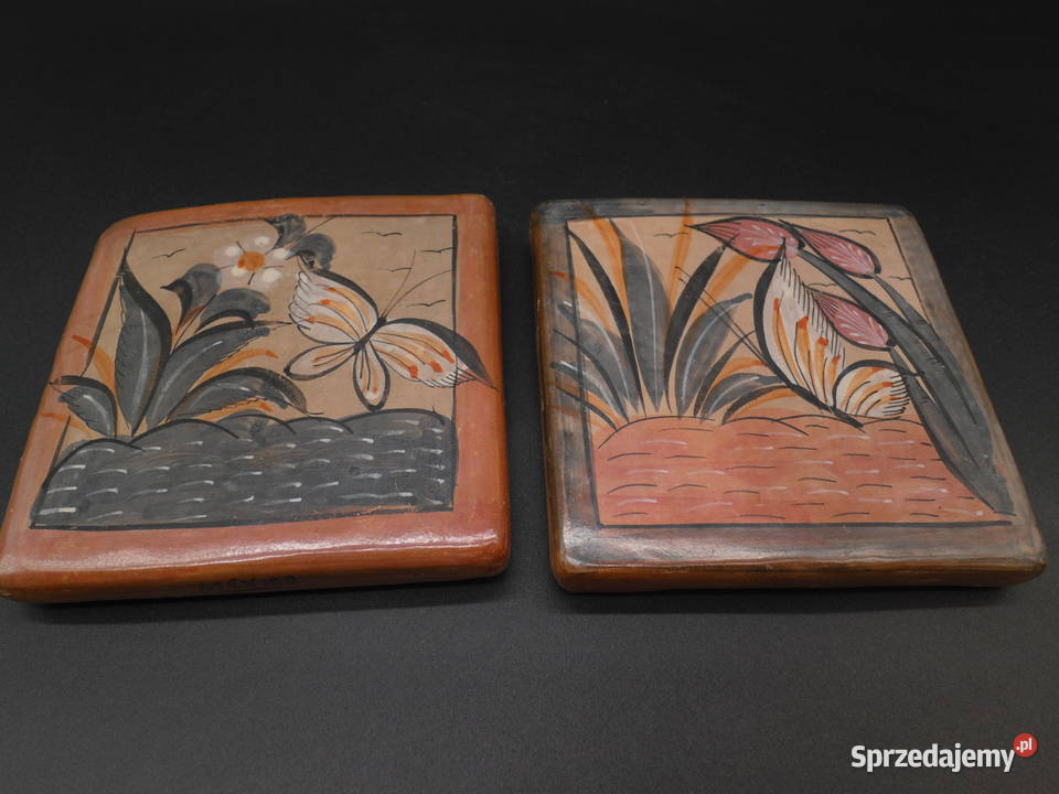 Ceramiczne dwa ręcznie malowane kafelki płytki Raszków sprzedam