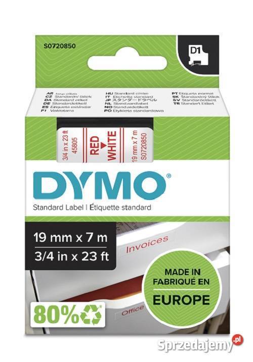 Taśma DYMO D1 19mm x 7m Biała z czerwonym Gniezno